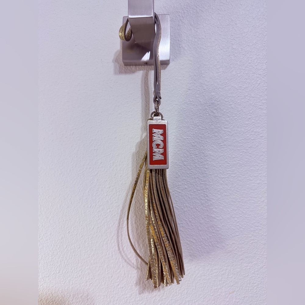 MCM Red Logo Keychain with Gold Tassels